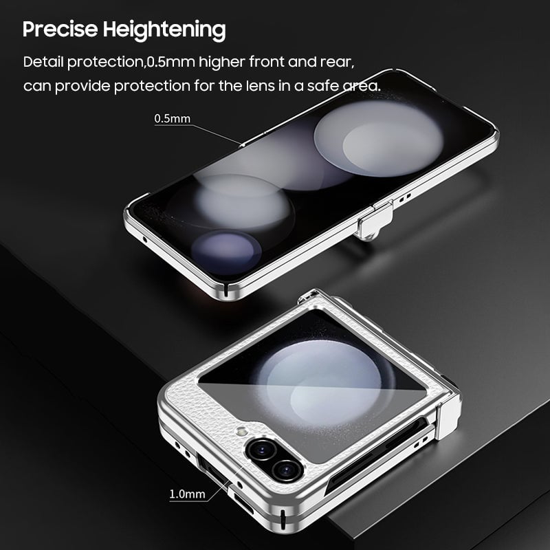 Galaxy Z Flip 3/Galaxy Z Flip 4/Galaxy Z Flip 5/Galaxy Z Flip 6 | Electroplated Leather Pen Tray Hinged Phone Case(Bring Pen)