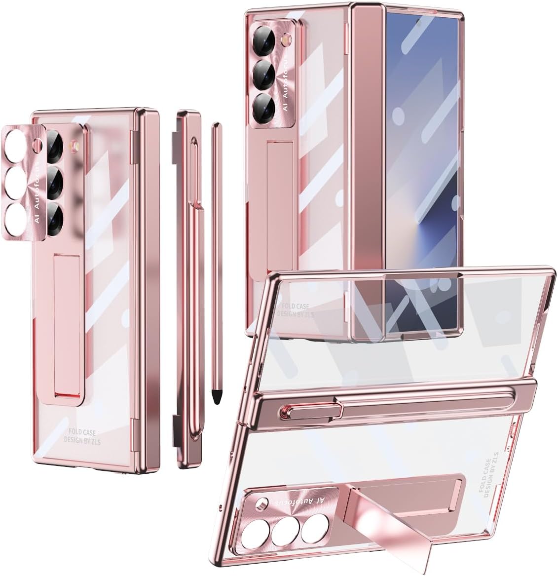 Suitable For Galaxy Z Fold 3/Galaxy Z Fold 4/Galaxy Z Fold 5/Galaxy Z Fold 6 | Transparent Case Phone Case with Pen Holder & Pen
