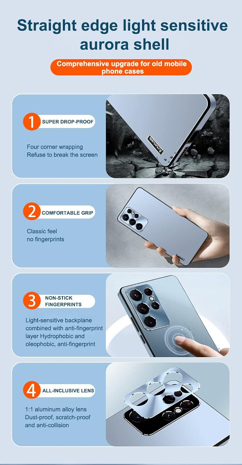 Fashionable Light-sensitive Aurora Metal Lens Soft-edge Mobile Phone Case For Samsung Galaxy S25 S24 S23 S22 S21 Series