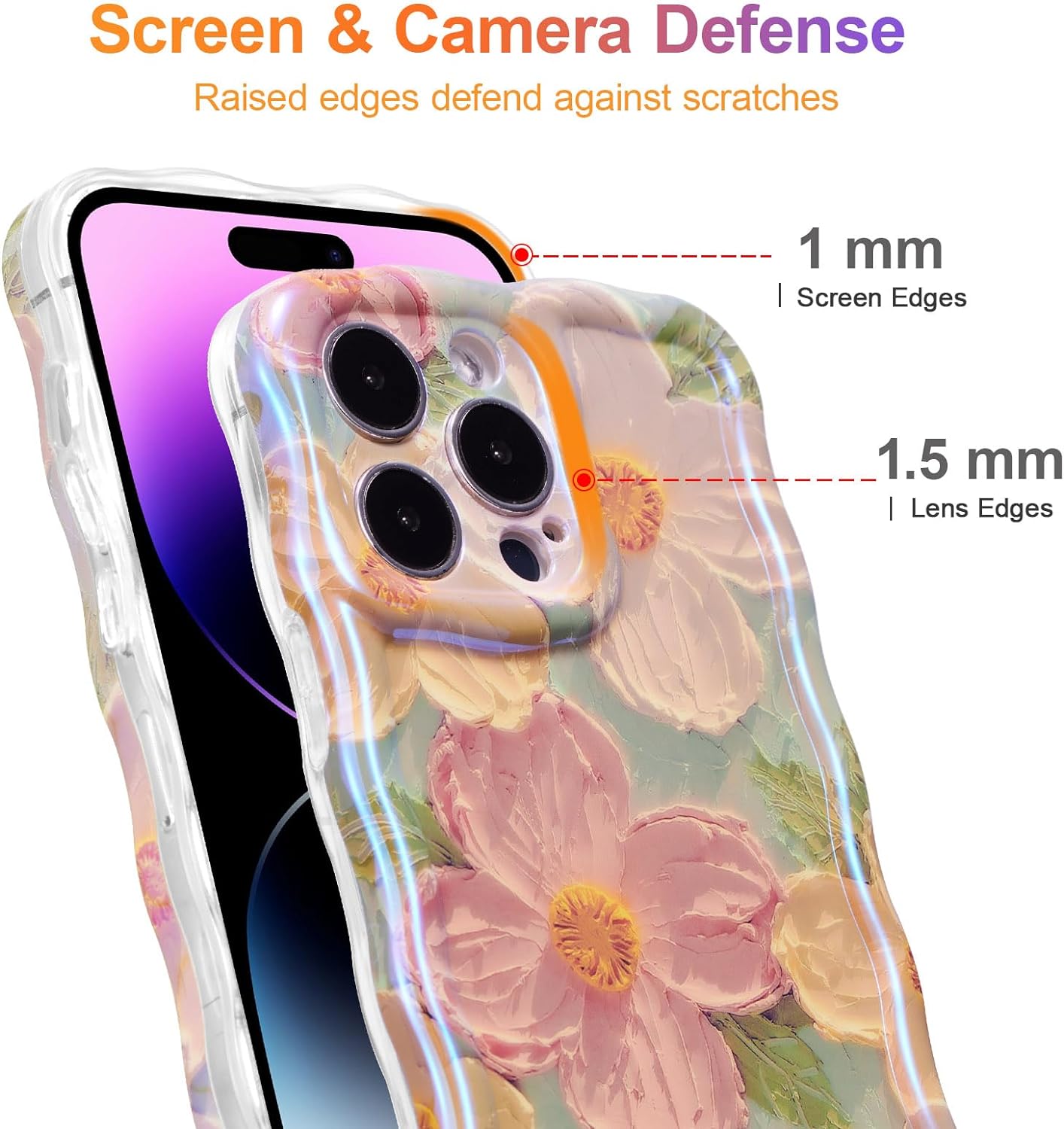 Colorful Retro Oil Painting Printed Flower Laser Glossy Pattern Cute Curly Waves Border Exquisite Phone Cover Case for iPhone