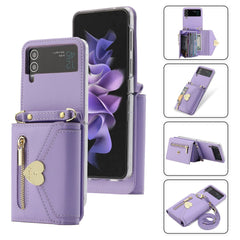 Heart Crossbody Card Holder Phone Case, Compatible with Galaxy Z Flip 3/Galaxy Z Flip 4/Galaxy Z Flip 5/Galaxy Z Flip 6