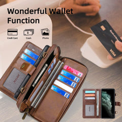 TwoHead for iPhone Wallet Case, Multi-Function Detachable 3 in 1 Magnetic Phone Case Wallet, Flip Strap Zipper Card Holder Phone Case with Shoulder Straps for iPhone
