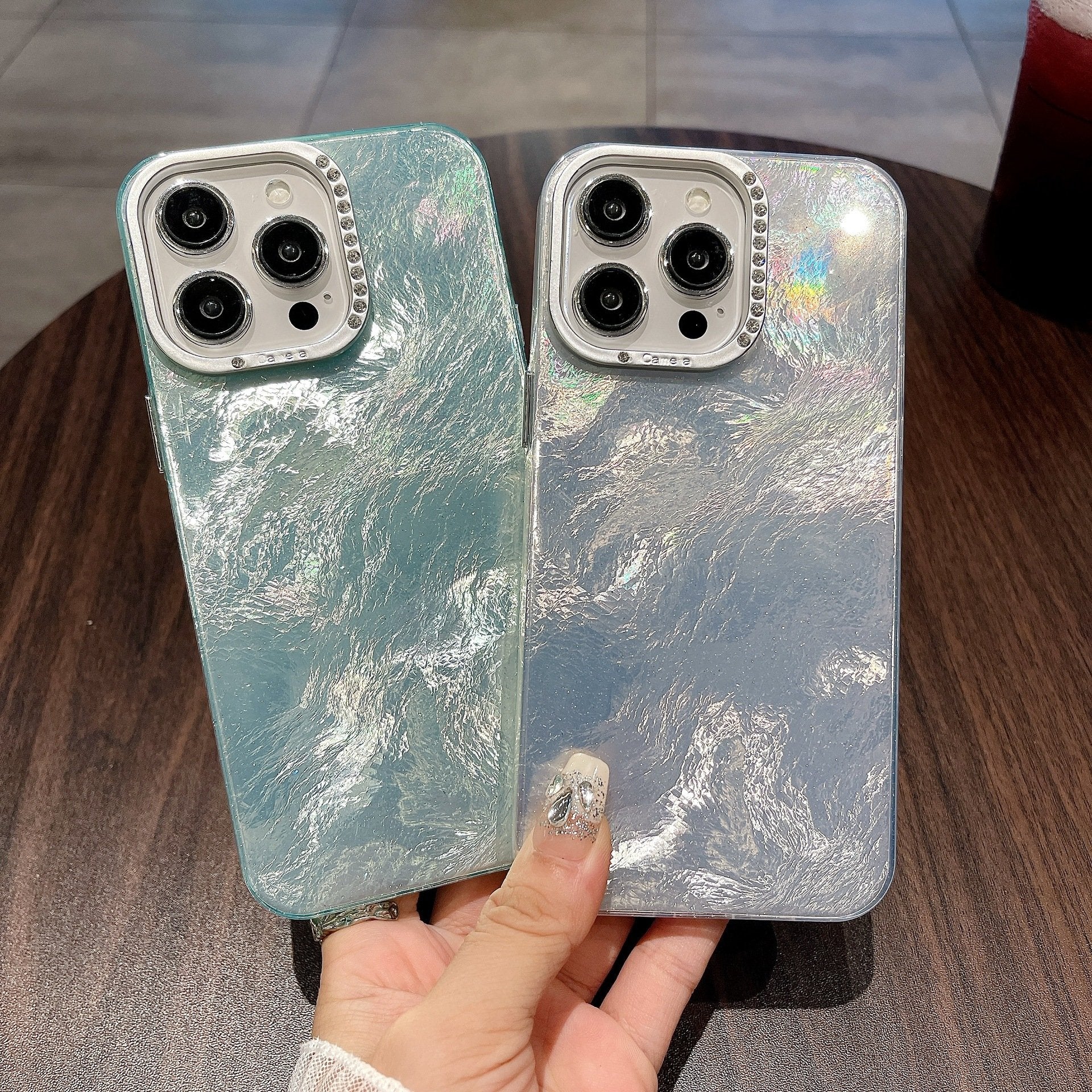 Rhinestone Mirror Frame Foil Texture Protective Case Compatible With iPhone 11/12/13/14/15/16 series