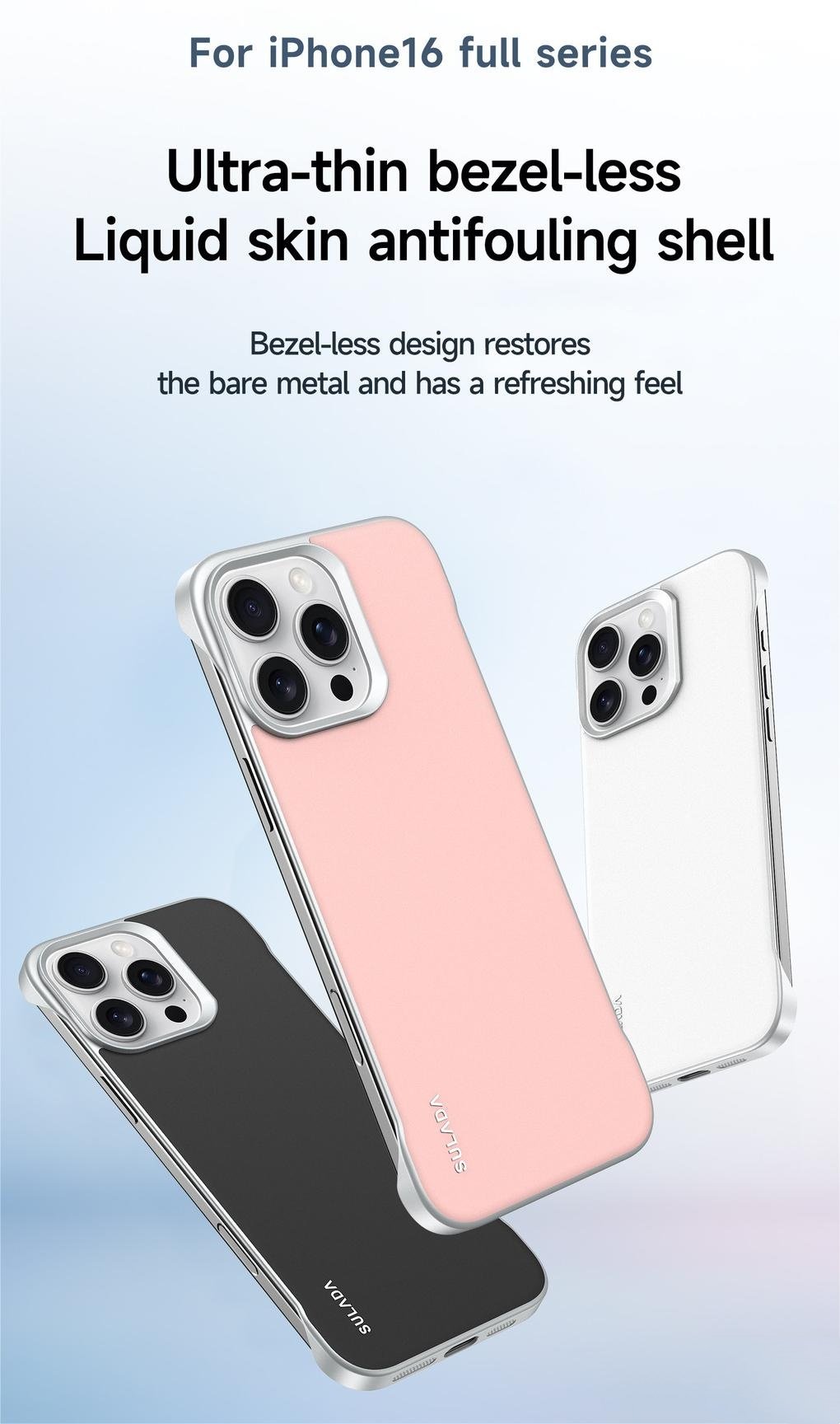 Frameless liquid skin-feeling mobile phone case for Apple 15/16 series