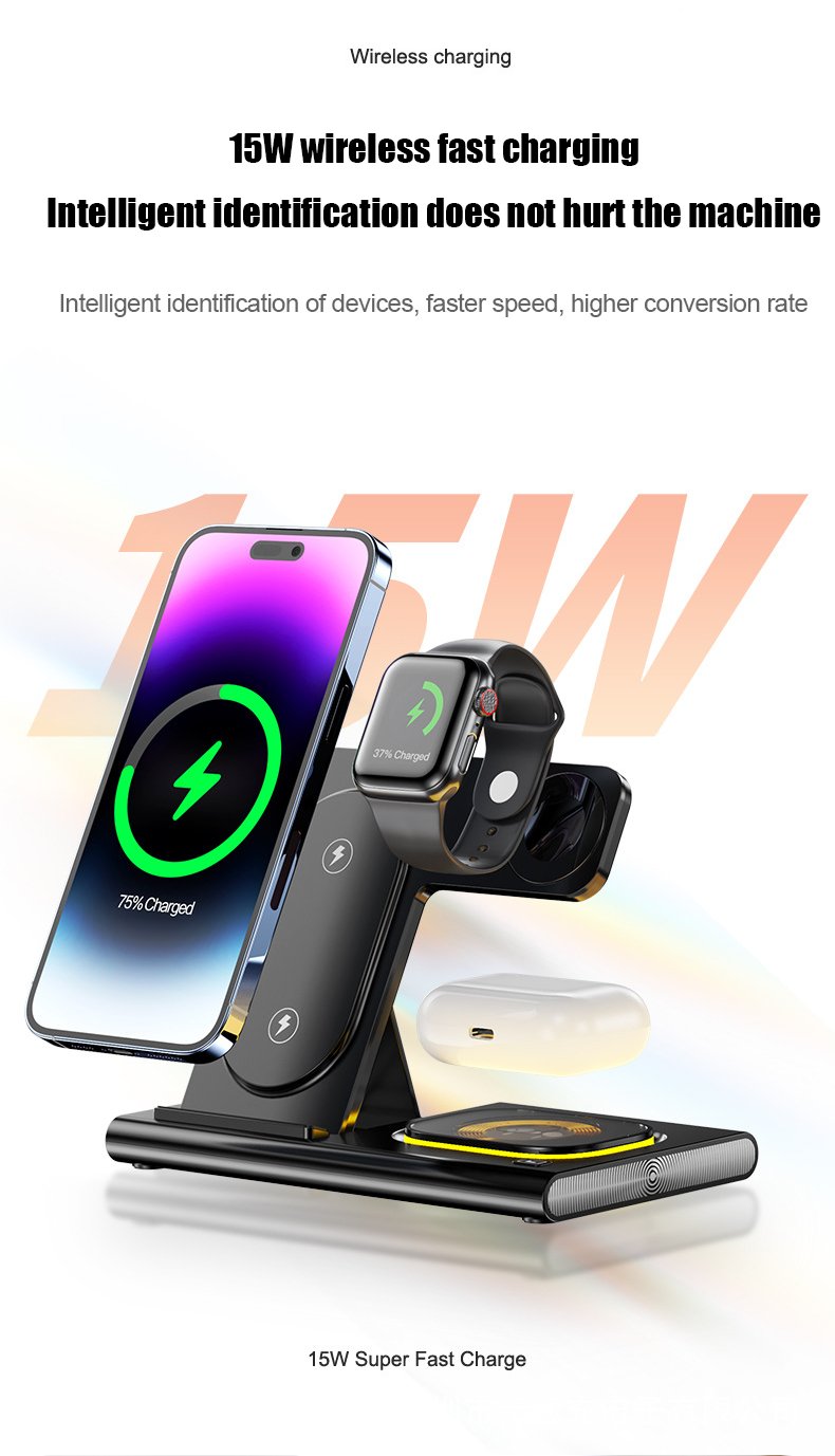 15W 3 in 1 LED Foldable Wireless Charger Stand For Samsung Or iPhone
