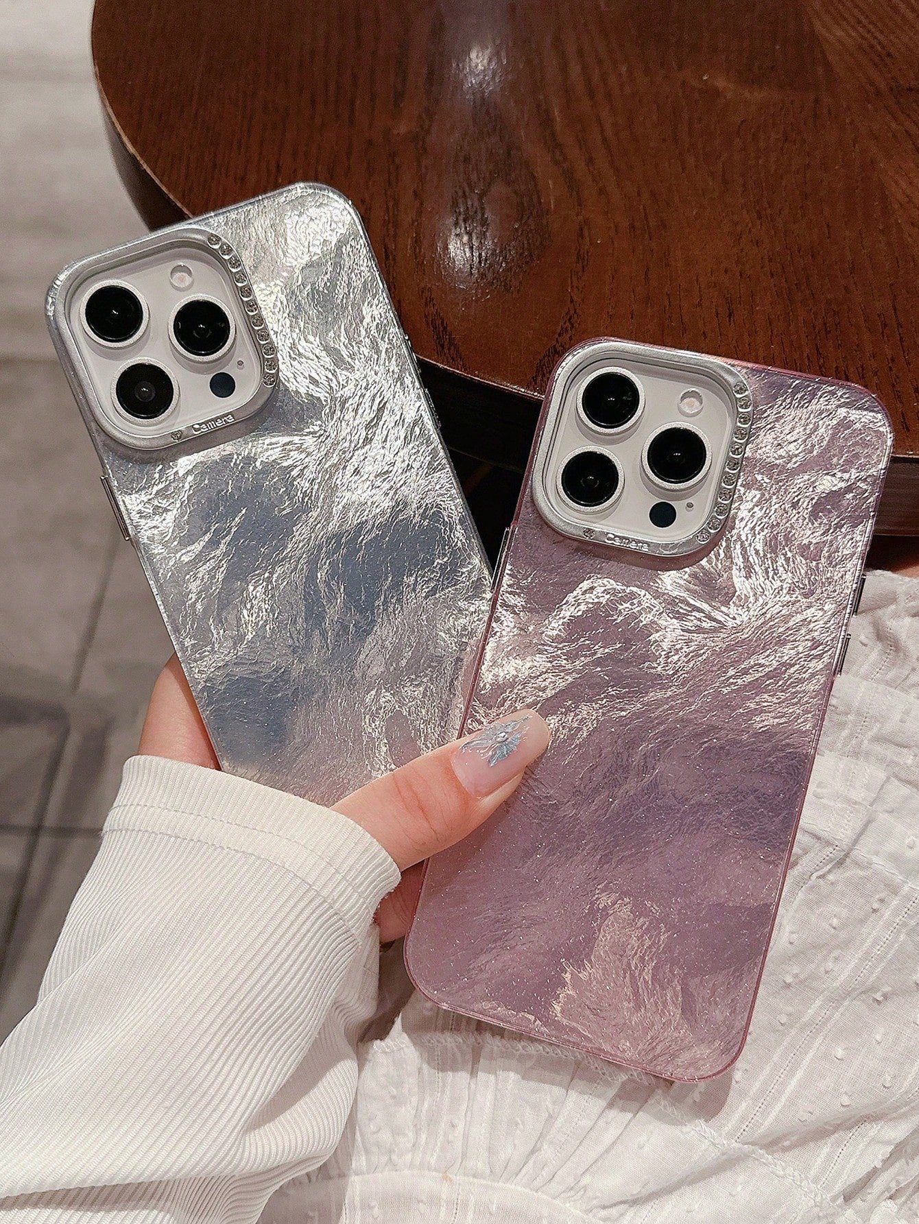 Rhinestone Mirror Frame Foil Texture Protective Case Compatible With iPhone 11/12/13/14/15/16 series