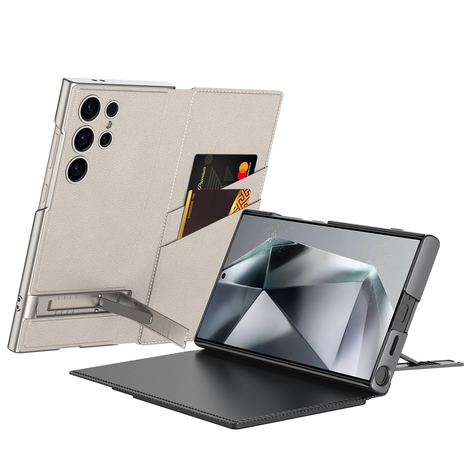 Leather Electroplated Protective Cover With Invisible Holder For Galaxy S24 S23 Ultra