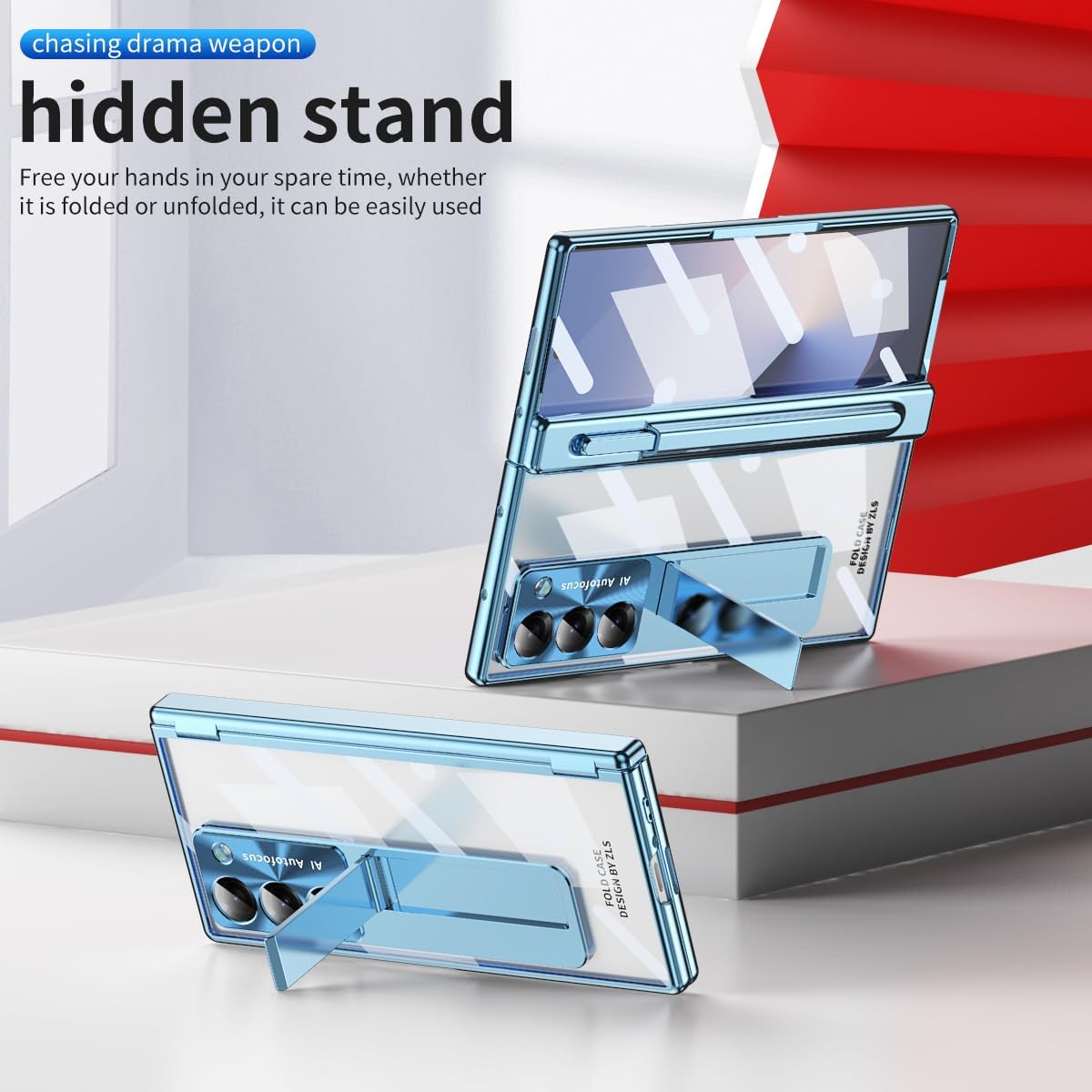 Suitable For Galaxy Z Fold 3/Galaxy Z Fold 4/Galaxy Z Fold 5/Galaxy Z Fold 6 | Transparent Case Phone Case with Pen Holder & Pen