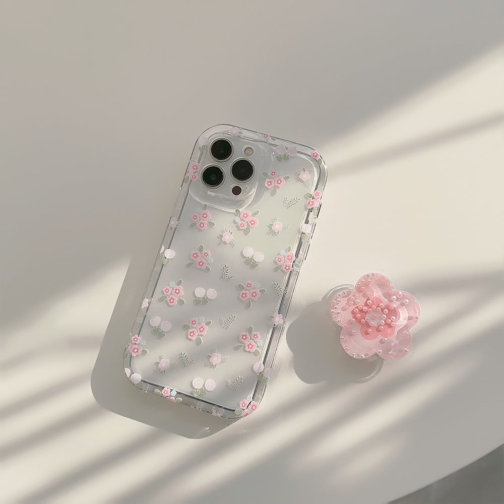 Floral Mobile Phone Case For iPhone 16/15/14/13/12/11 Series With Flower-shaped Quicksand Stand