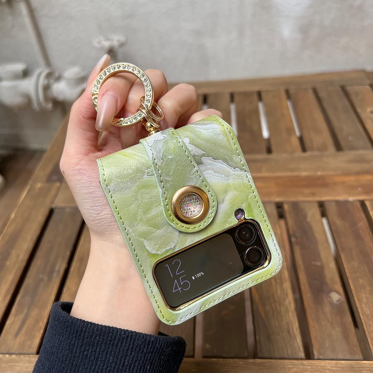 Galaxy Z Flip 3/Galaxy Z Flip 4/Galaxy Z Flip 5/Galaxy Z Flip 6 | Soft marbled leather phone case with luxurious glitter ring