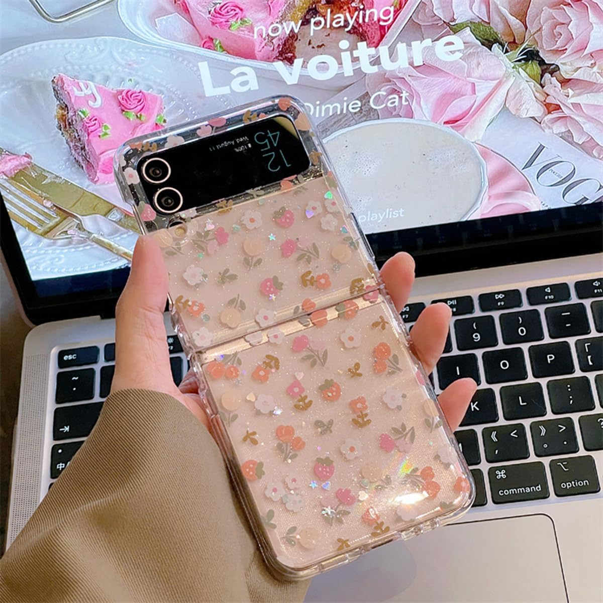 Epoxy Glitter Orange Floral Mobile Phone Case For Galaxy Z Flip 3/Galaxy Z Flip 4/Galaxy Z Flip 5/Galaxy Z Flip 6