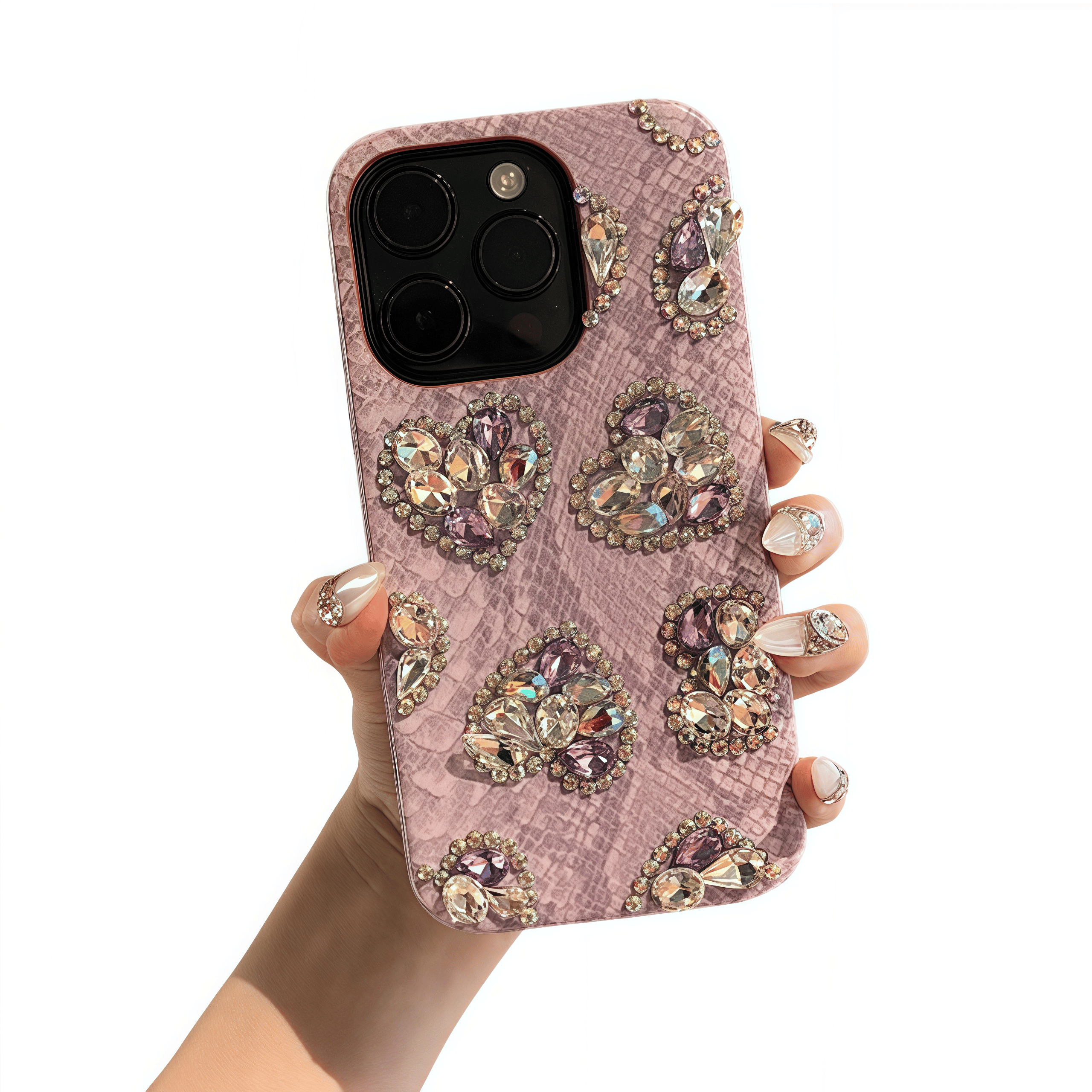 Luxury Purple Rhinestone Heart Case For iPhone 16/15/14/13/12/11 – Gradient Design, Shiny Bling Look