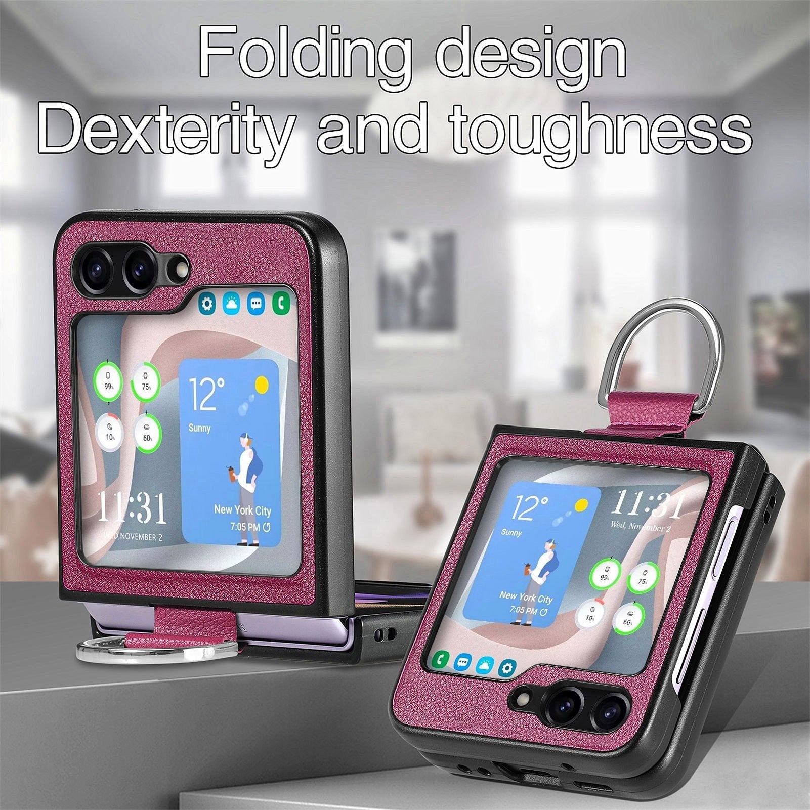 Ring-style leather folding screen protective case for Galaxy Z Flip 3/Galaxy Z Flip 4/Galaxy Z Flip 5/Galaxy Z Flip 6