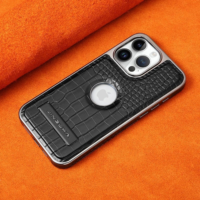 Crocodile Pattern Leather invisible Kickstand Magnetic Case For iPhone Wireless Charging