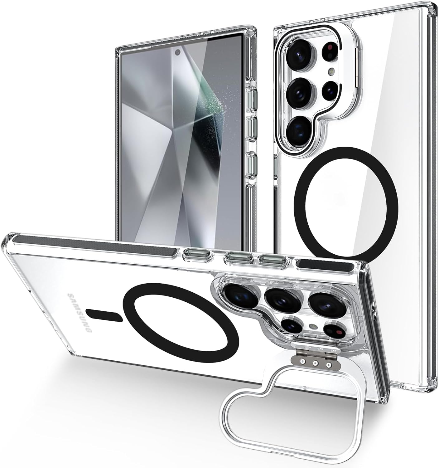 Transparent Ultra-Thin Shockproof Magnetic Case with Camera Cover Holder For Galaxy S24 Series