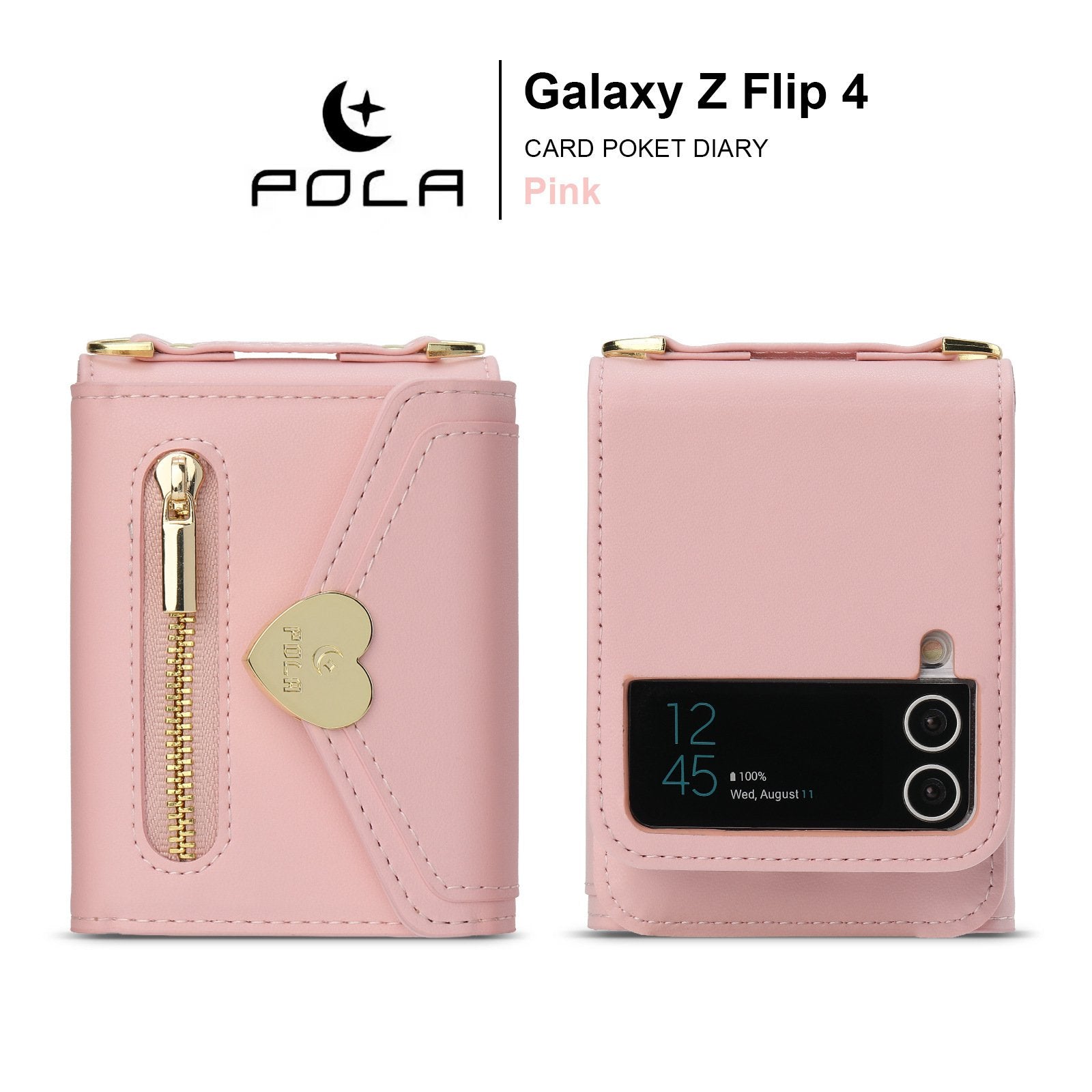Heart Crossbody Card Holder Phone Case, Compatible with Galaxy Z Flip 3/Galaxy Z Flip 4/Galaxy Z Flip 5/Galaxy Z Flip 6