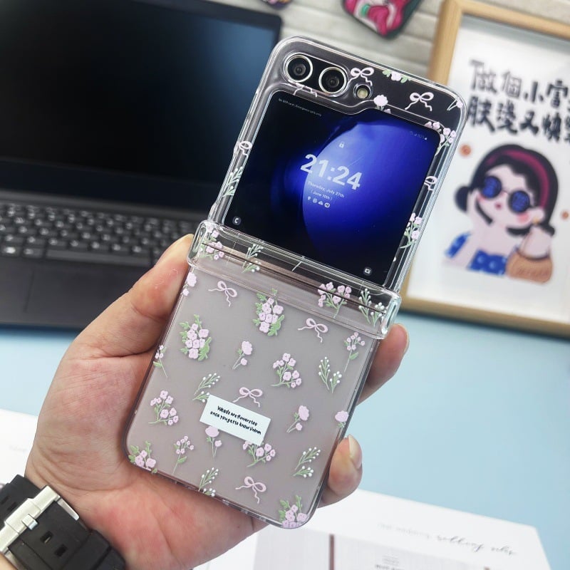 Floral Bow Phone Case For Galaxy Z Flip 3/Galaxy Z Flip 4/Galaxy Z Flip 5/Galaxy Z Flip 6