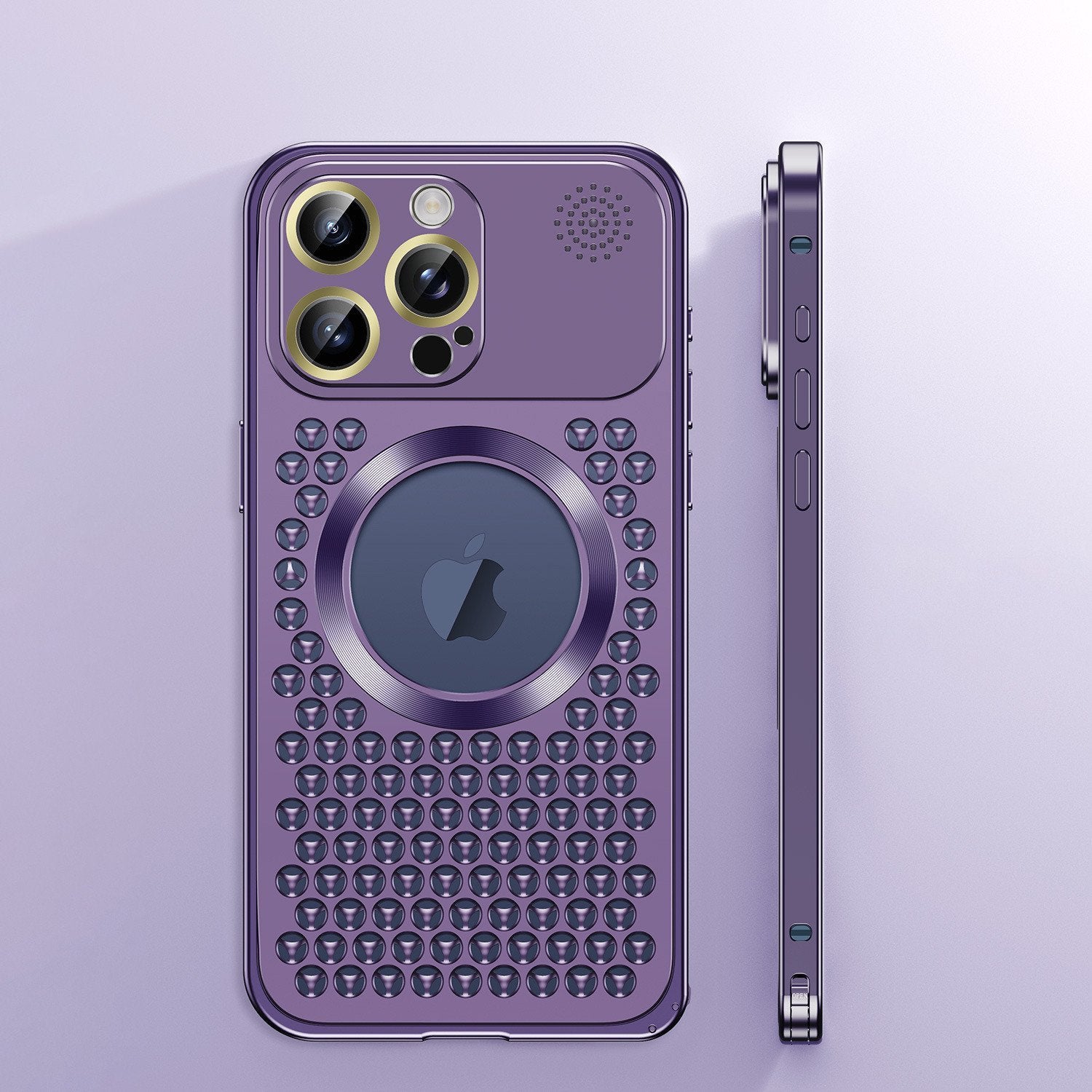 Spring Buckle Aromatherapy Metal Hollow Heat Dissipation Mobile Phone Case With Lens Film