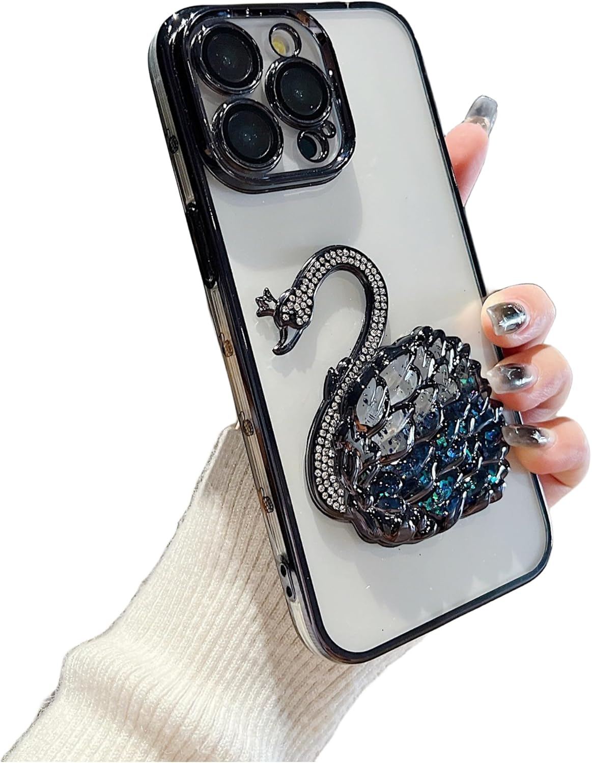 Electroplated Glitter swan Pattern Phone case with Glitter or Without Glitter Paper, Drop-Proof, Light Luxury Style, for iPhone 15 14 13 12 11 case