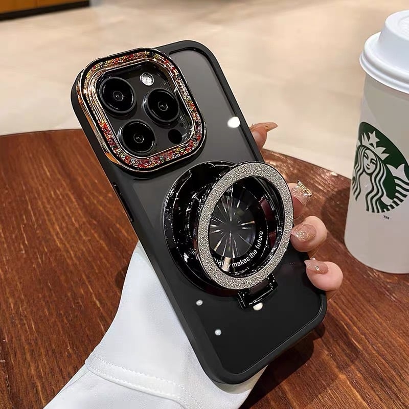 For iPhone 15/14/13/12 series dot diamond lens, glitter magnetic ring holder mobile phone case