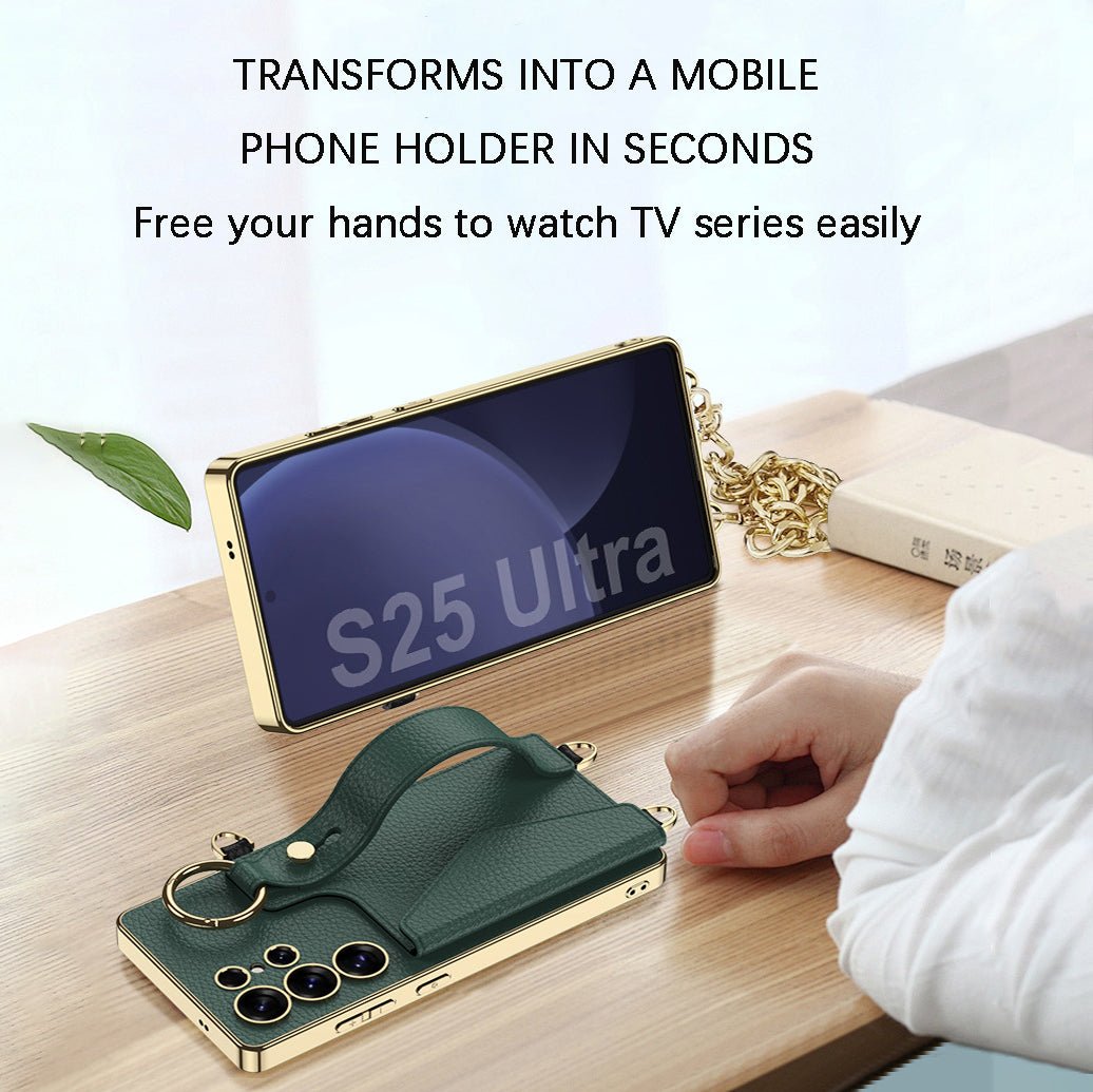 Suitable For Samsung Galaxy S25 S24 S23 Ultra Electroplated Leather Wristband Card Holder Mobile Phone Case