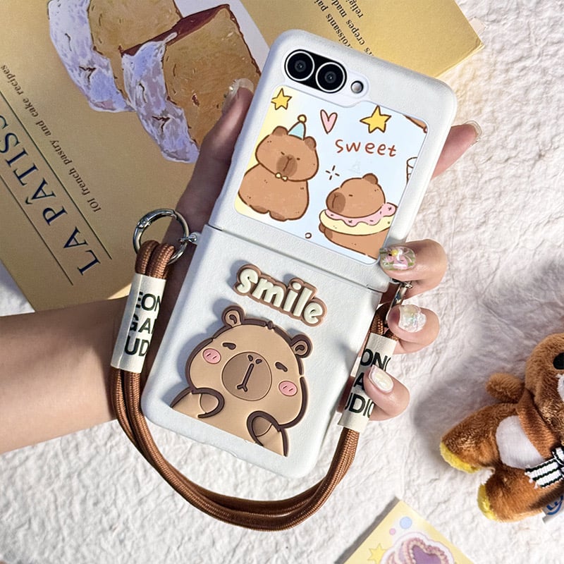 White Edge Capybara Portable Case for Galaxy Z Flip 4 / Galaxy Z Flip 5 / Galaxy Z Flip 6