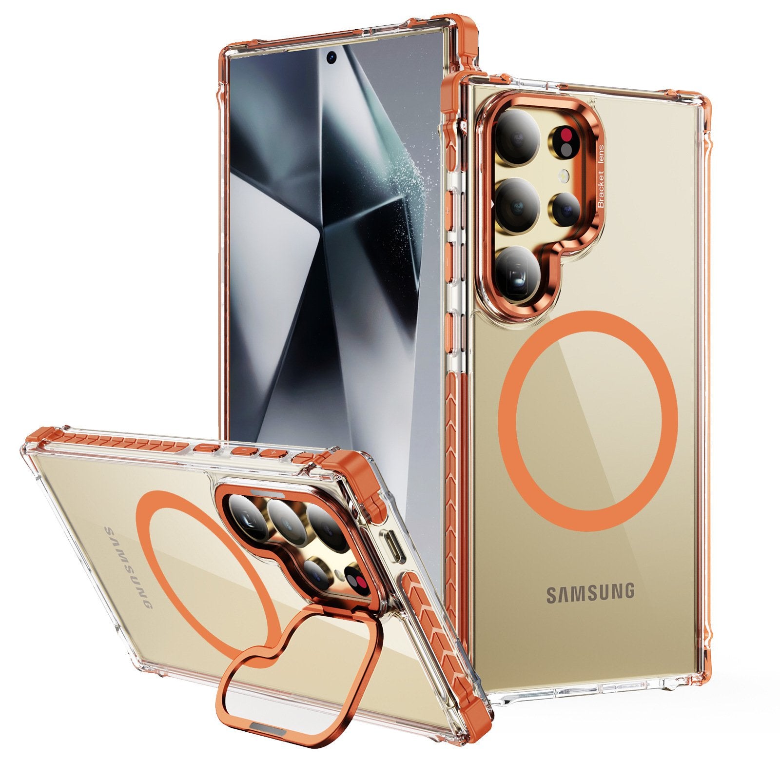 High-transparency Magnetic Mobile Phone Case For Galaxy S25 S24 S23 Series, Protective Cover With Lens Holder