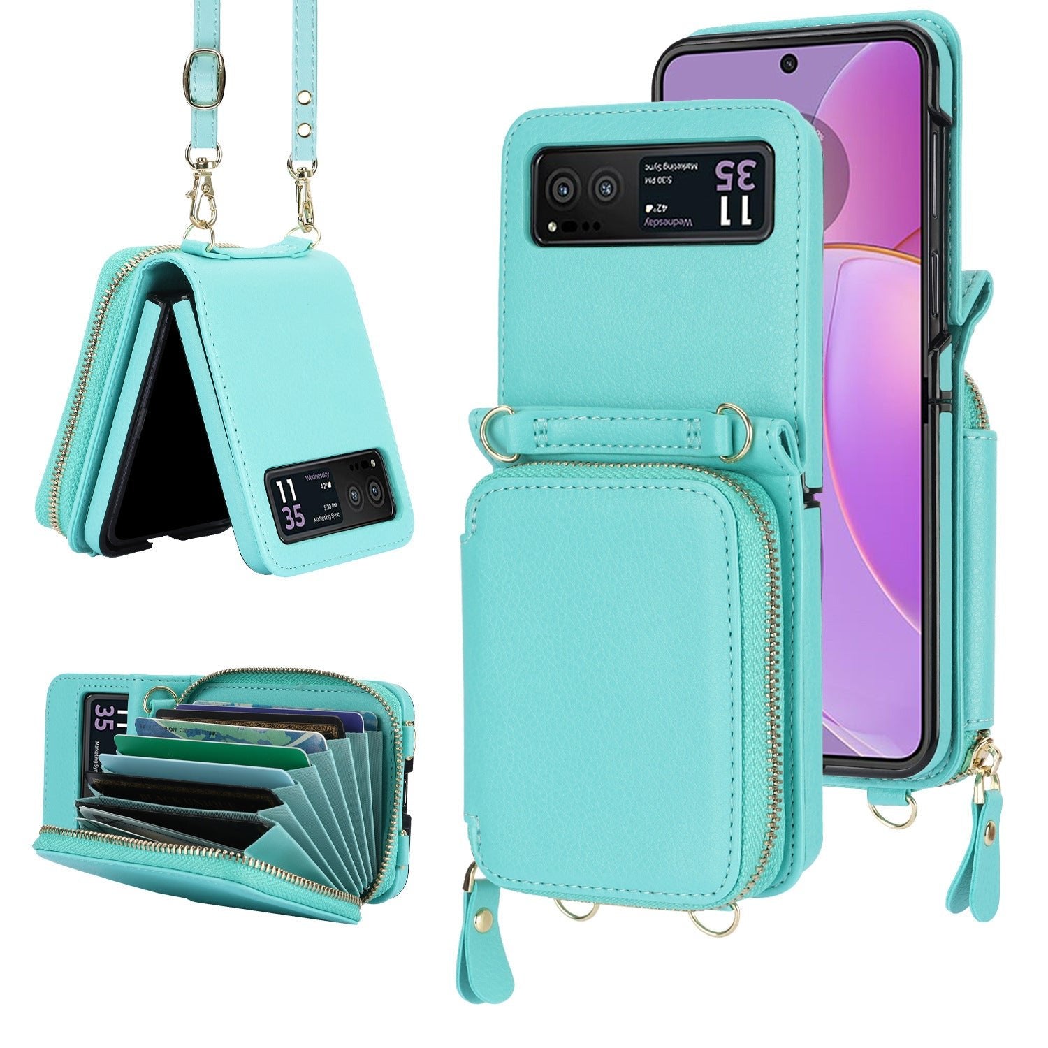 Suitable for Galaxy Z Flip 3/Galaxy Z Flip 4/Galaxy Z Flip 5/Galaxy Z Flip 6 Zipper Bag Mobile Phone Case Leather Case Card Holder
