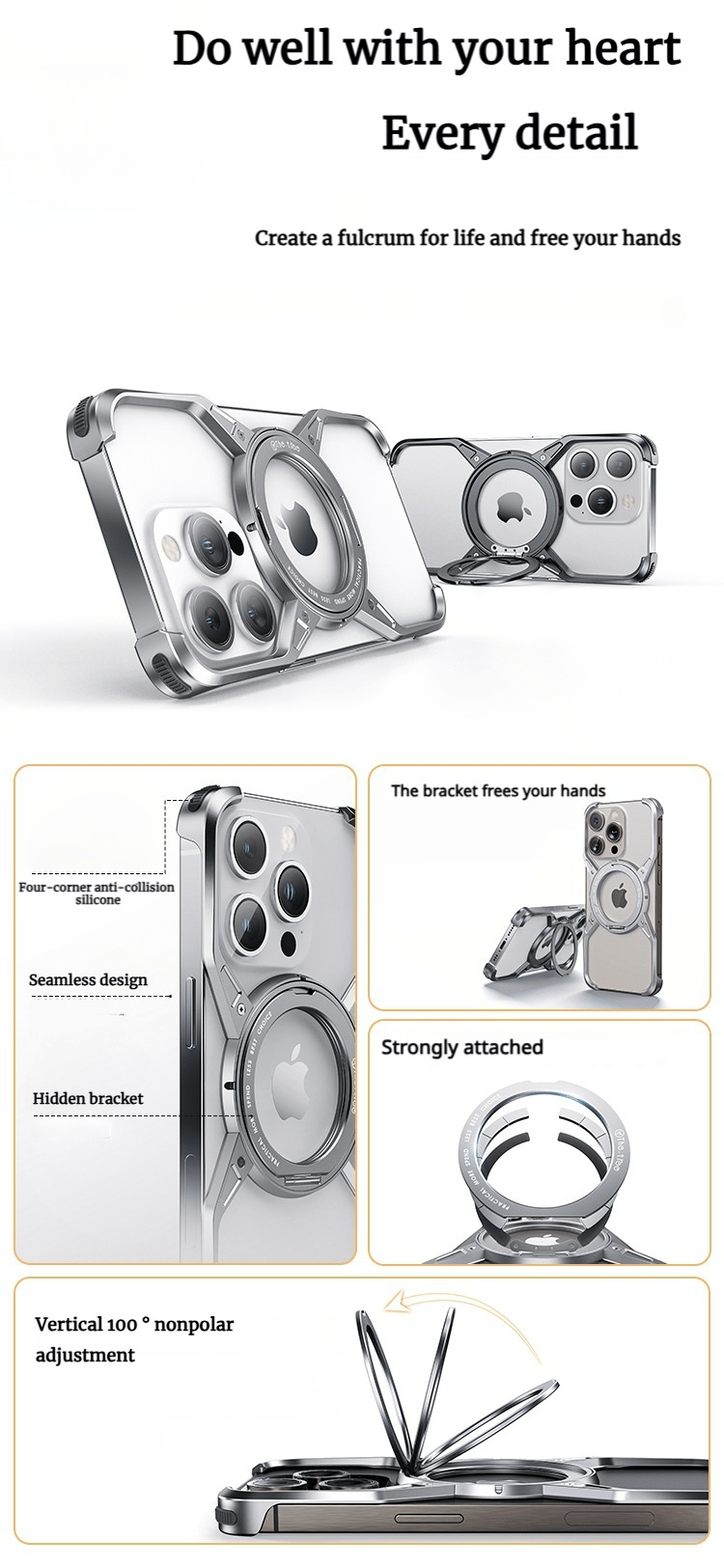 X-shaped Aluminum Alloy Hollow Rotating Magnetic Bracket Case For iPhone 16 Series