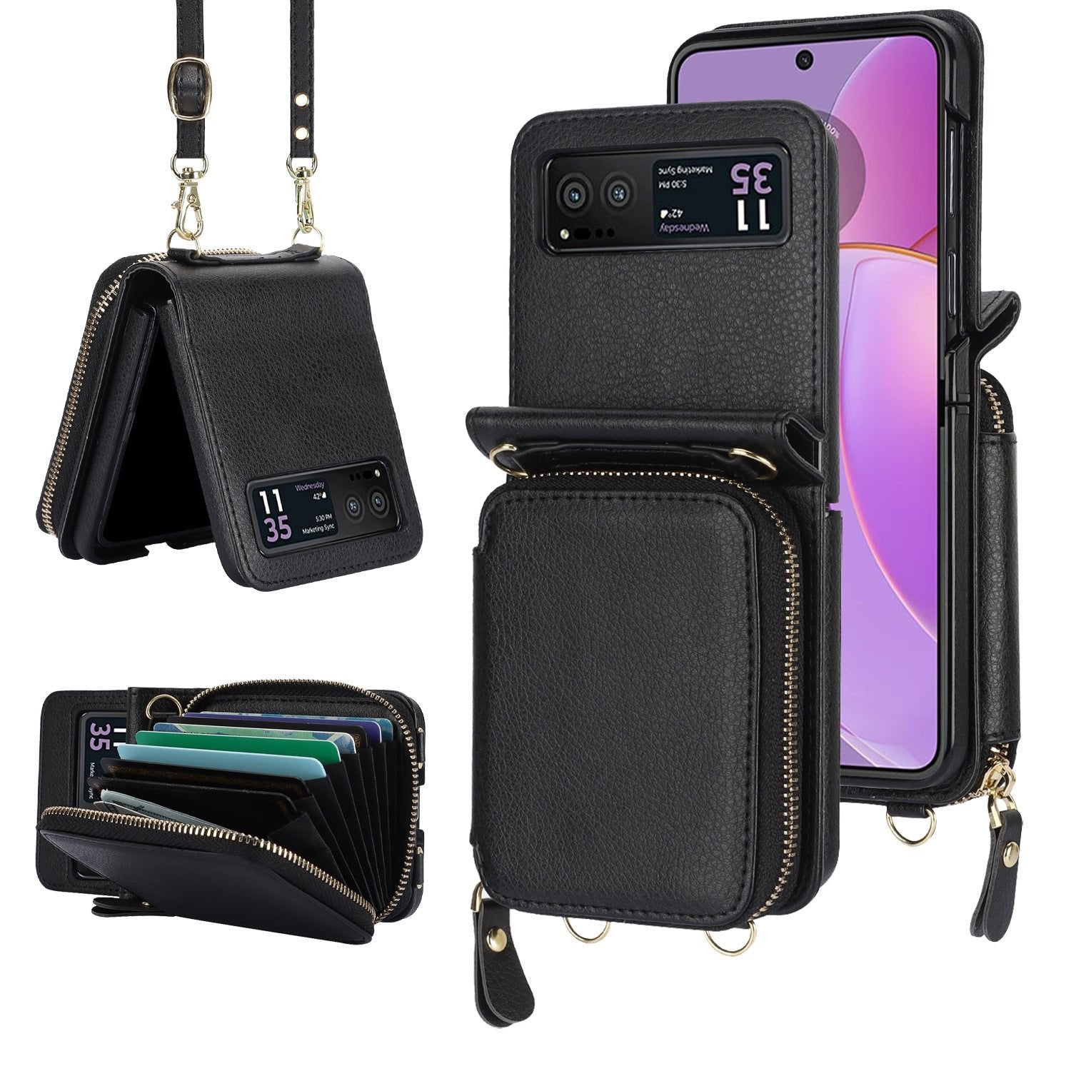 Suitable for Galaxy Z Flip 3/Galaxy Z Flip 4/Galaxy Z Flip 5/Galaxy Z Flip 6 Zipper Bag Mobile Phone Case Leather Case Card Holder