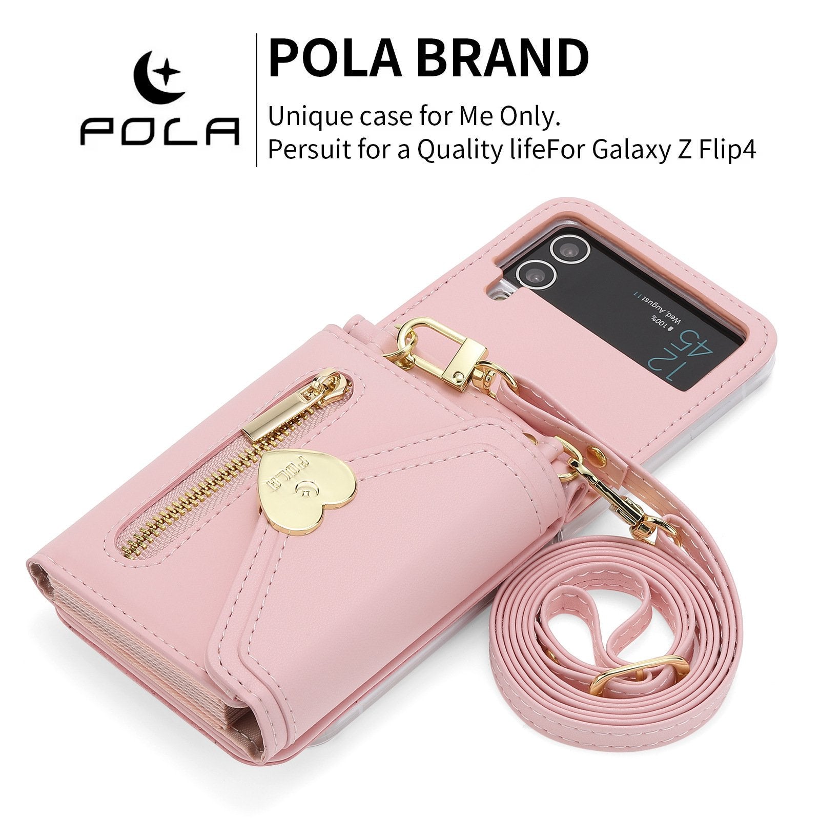 Heart Crossbody Card Holder Phone Case, Compatible with Galaxy Z Flip 3/Galaxy Z Flip 4/Galaxy Z Flip 5/Galaxy Z Flip 6
