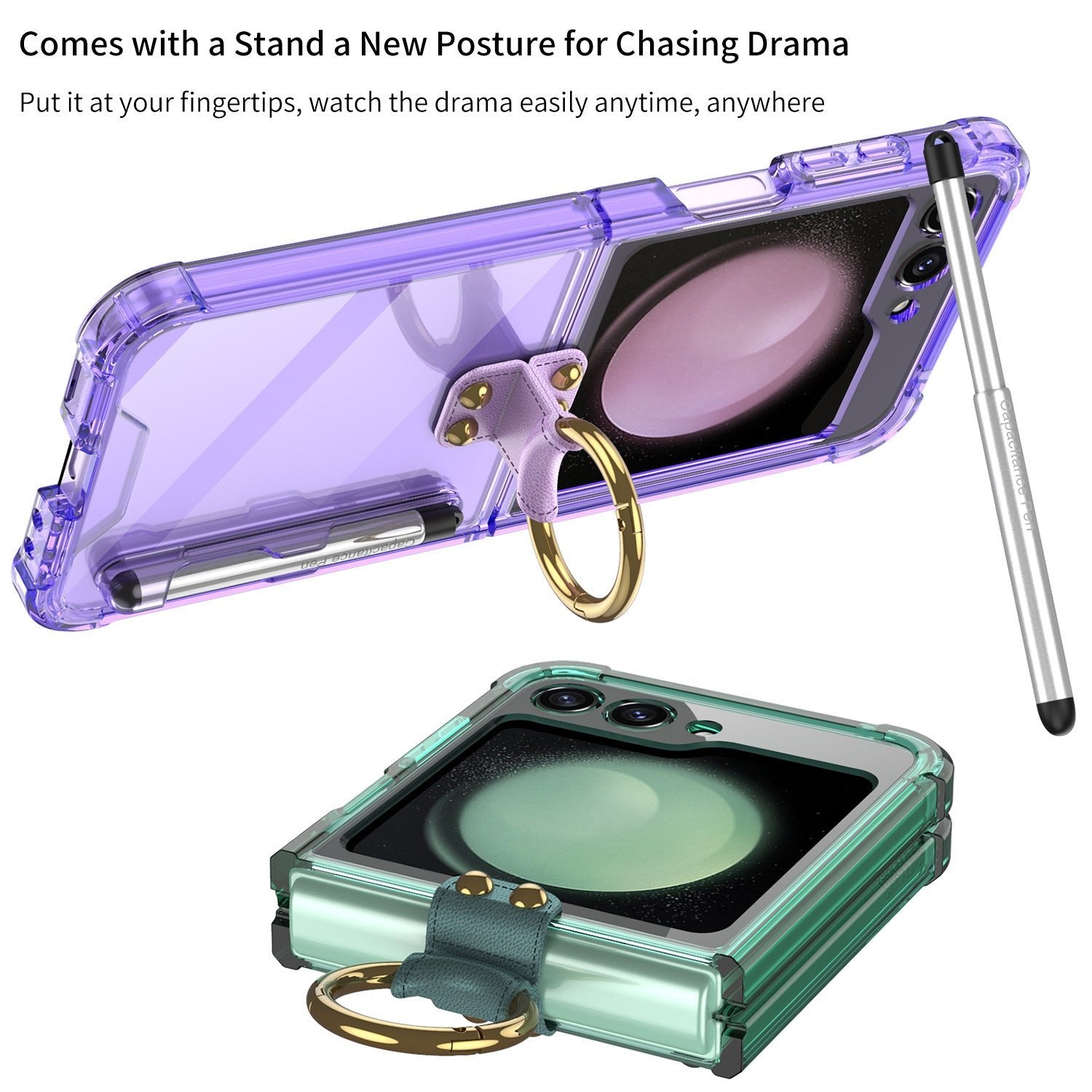 Galaxy Z Flip 5 and Galaxy Flip 6 | Transparent Ring Phone Case(Bring Pen)