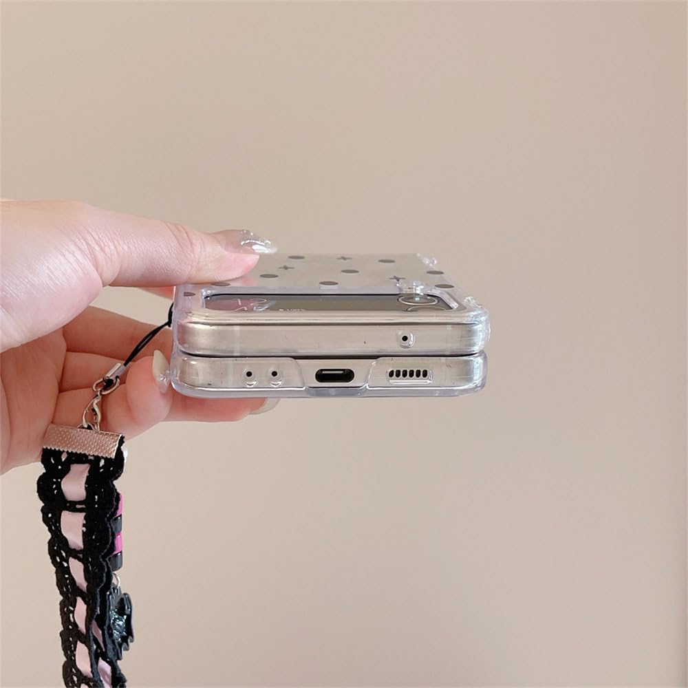 Simple cartoon polka dot black cat hard shell mobile phone case, suitable for Galaxy Z Flip 3/Galaxy Z Flip 4/Galaxy Z Flip 5/Galaxy Z Flip 6