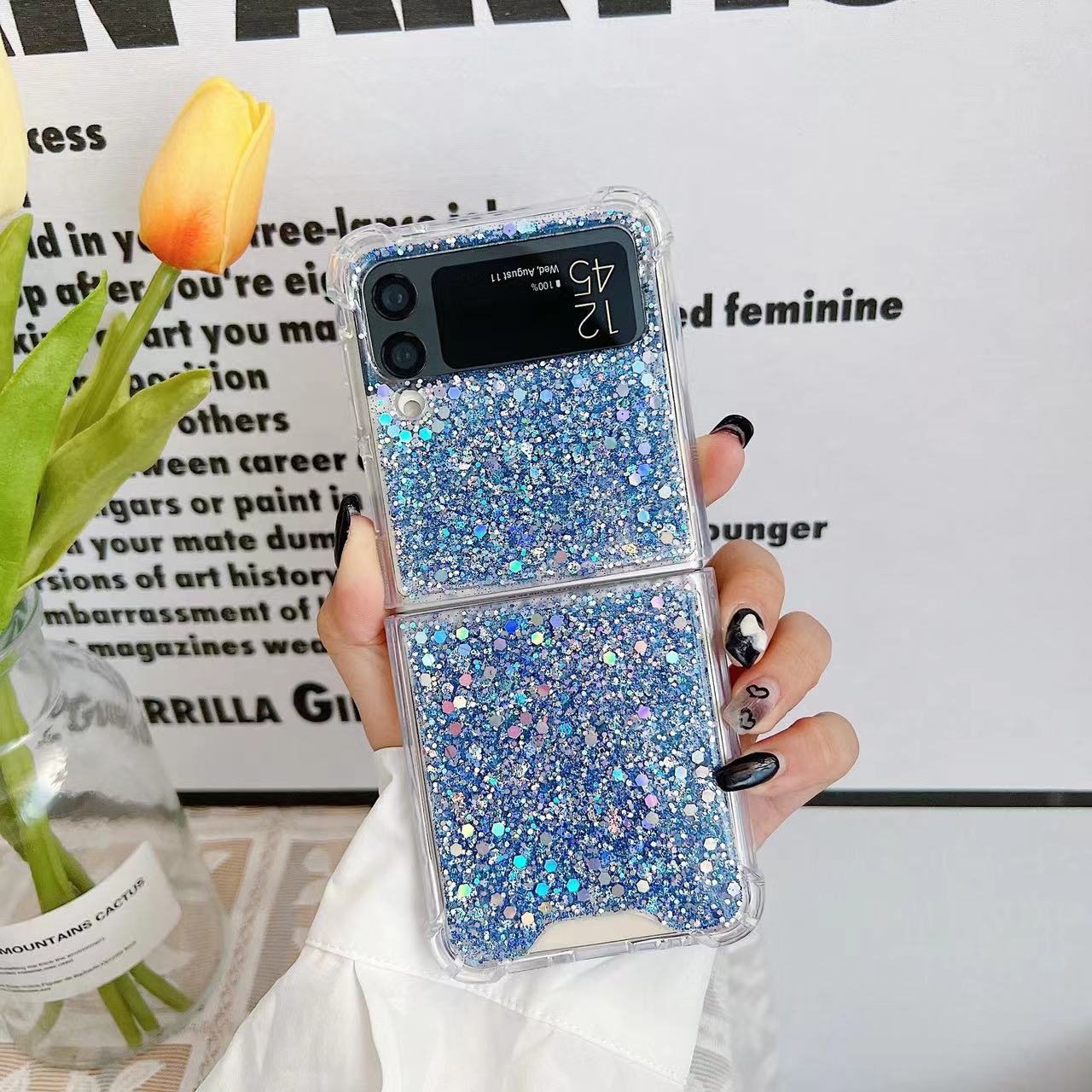 For Galaxy Z Flip 3 / Galaxy Z Flip 4 / Galaxy Z Flip 5 / Galaxy Z Flip 6 Clear Case, Soft Clear Flexible Rubber Glitter Sparkle Case Corners Shockproof Protective Cover