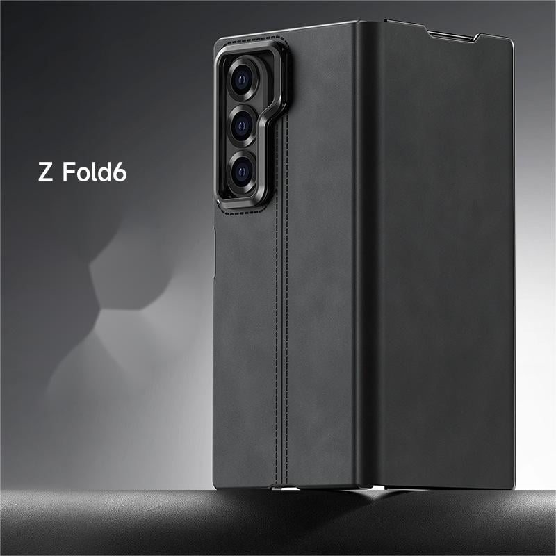 Lamb leather phone case for Samsung Galaxy Z Fold 6, built-in magnetic suction, lens holder