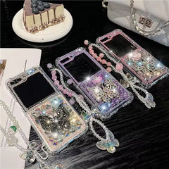 Flower butterfly diamond mobile phone case with bracelet for Galaxy Z Flip 3/Galaxy Z Flip 4/Galaxy Z Flip 5