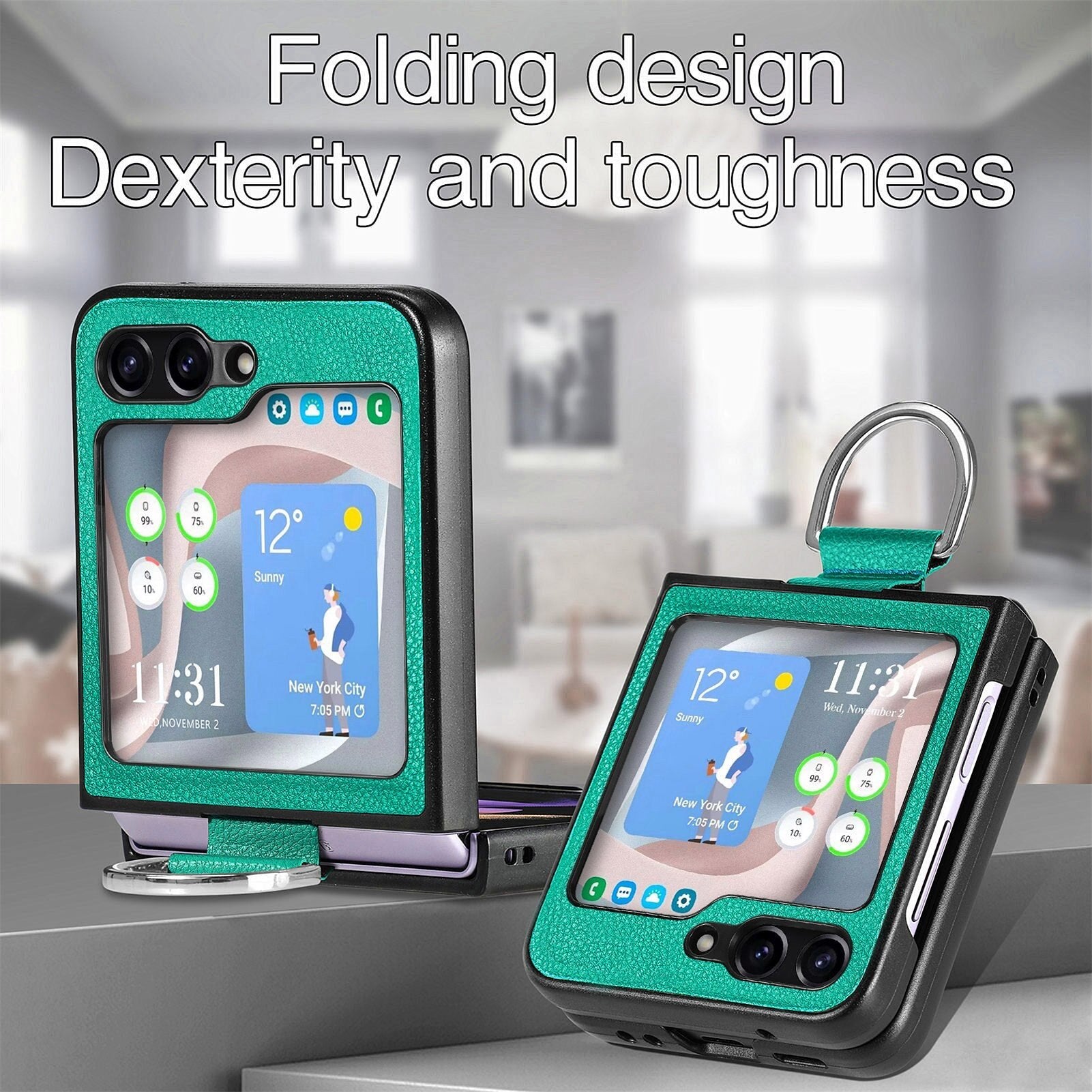 Ring-style leather folding screen protective case for Galaxy Z Flip 3/Galaxy Z Flip 4/Galaxy Z Flip 5/Galaxy Z Flip 6