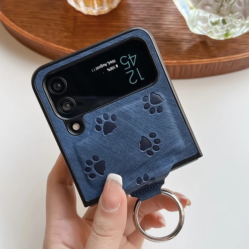Personalized leather texture cute cat paw pattern mobile phone case with finger ring buckle for Galaxy Z Flip 3/Galaxy Z Flip 4/Galaxy Z Flip 5/Galaxy Z Flip 6