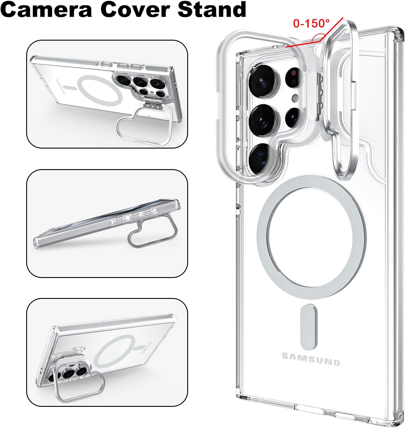 Transparent Ultra-Thin Shockproof Magnetic Case with Camera Cover Holder For Galaxy S24 Series