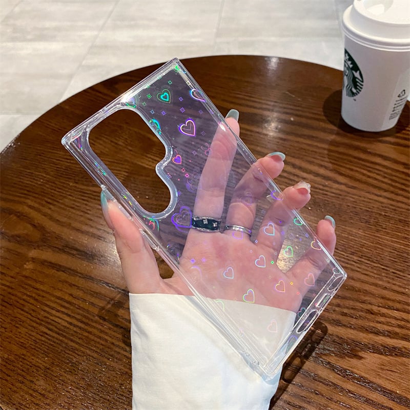 Cute Holographic Heart Phone Case For Samsung Galaxy series