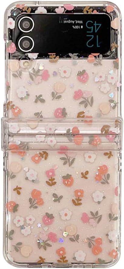 Epoxy Glitter Orange Floral Mobile Phone Case For Galaxy Z Flip 3/Galaxy Z Flip 4/Galaxy Z Flip 5/Galaxy Z Flip 6