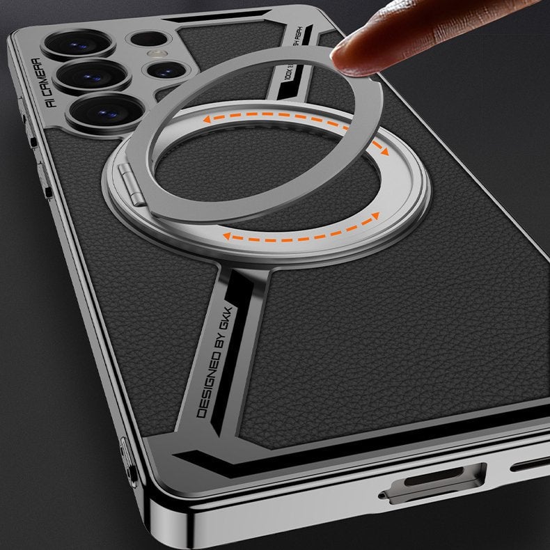 Suitable for Galaxy S25Ultra/S24Ultra/S23Ultra electroplated leather built-in magnetic ring full-cover protective case(Only Case)