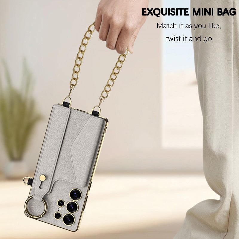 Suitable For Samsung Galaxy S25 S24 S23 Ultra Electroplated Leather Wristband Card Holder Mobile Phone Case