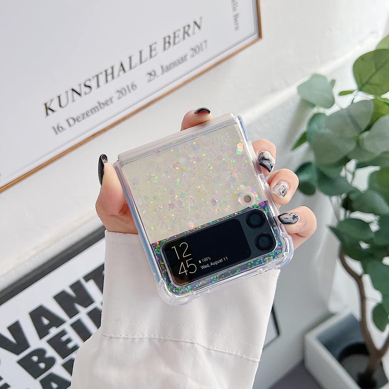 For Galaxy Z Flip 3 / Galaxy Z Flip 4 / Galaxy Z Flip 5 / Galaxy Z Flip 6 Clear Case, Soft Clear Flexible Rubber Glitter Sparkle Case Corners Shockproof Protective Cover