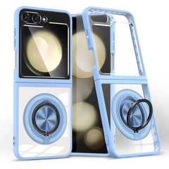 Transparent phone case with 360° rotating ring stand and magnetic wireless charging support for Galaxy Z Flip 5 and Galaxy Z Flip 6