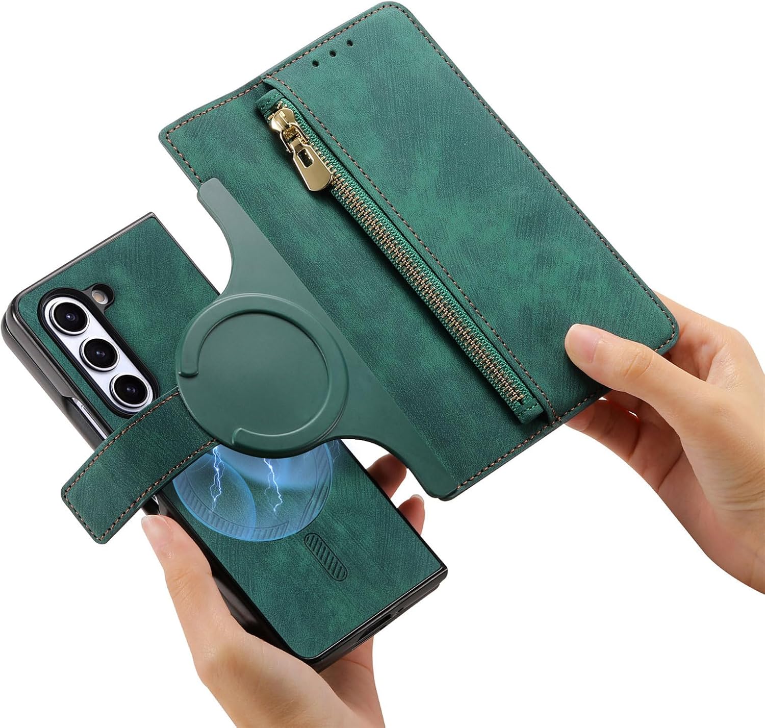 Creative magnetic two-in-one detachable mobile phone leather case for Galaxy Z Fold 3/Galaxy Z Fold 4/Galaxy Z Fold 5/Galaxy Z Fold 6(Only Case)