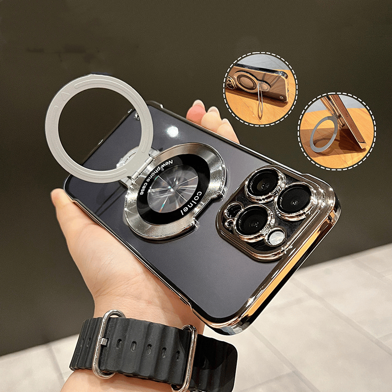 Electroplated Frameless iPhone Case with Magnetic Stand & Lens Film