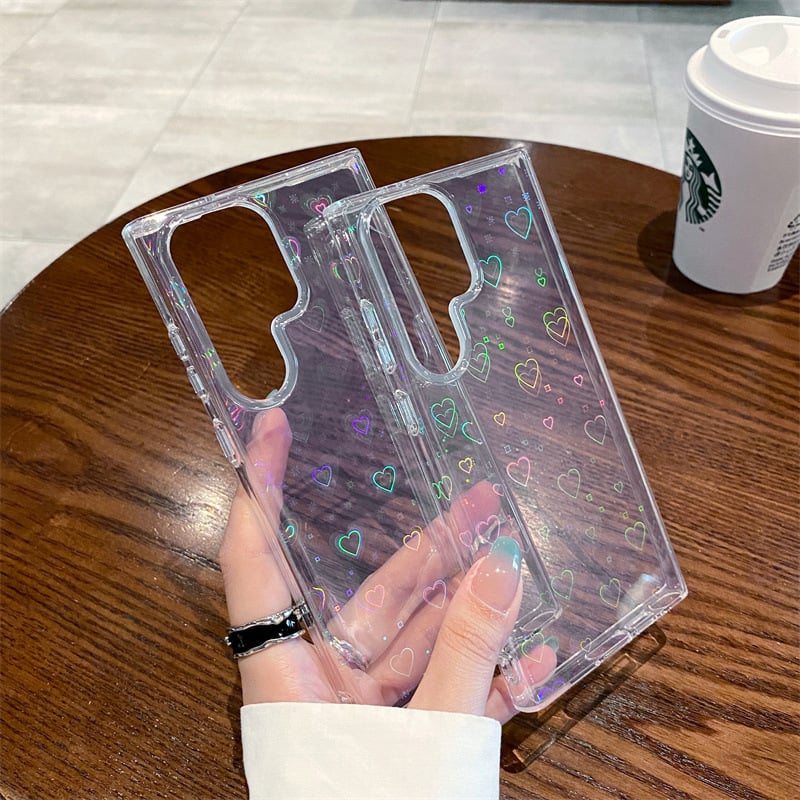 Cute Holographic Heart Phone Case For Samsung Galaxy series