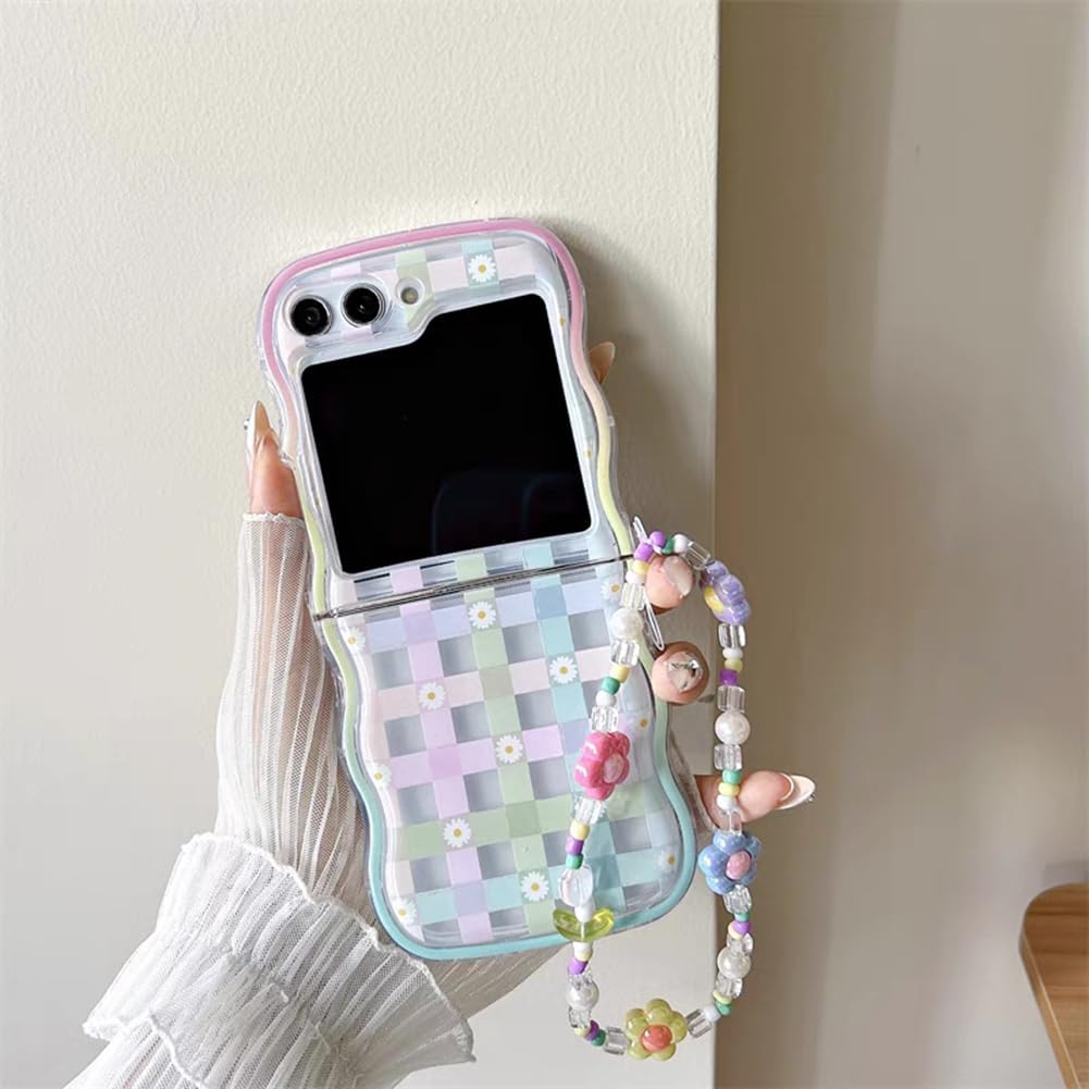 Cute Flower Phone Case For Galaxy Z Flip 3/Galaxy Z Flip 4/Galaxy Z Flip 5/Galaxy Z Flip 6 - Plaid Daisy and Plaid Flowers