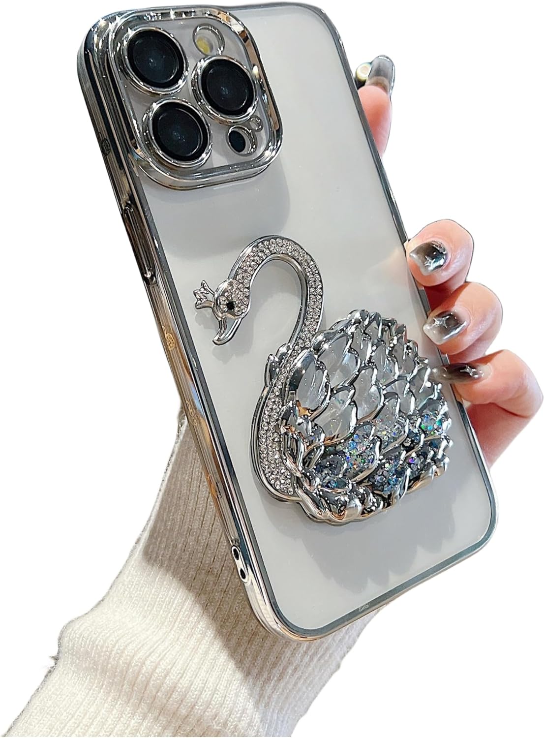 Electroplated Glitter swan Pattern Phone case with Glitter or Without Glitter Paper, Drop-Proof, Light Luxury Style, for iPhone 15 14 13 12 11 case